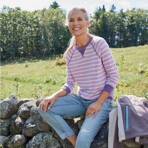 L.L. Bean Lilac and White Striped Organic Cotton Slub Sweater. Like New.